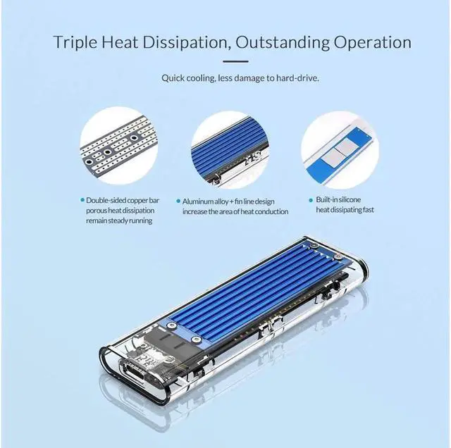 Alt view image 3 of 7 - Vszerda USB 3.1 Gen 2 Type C Tool-Free M.2 SSD Enclosure 2280 2260 2242 2230 SSD Housing NGFF Case to USB3.1 gen 2 Type C Cable for Intel 660p/Samsung 970 EVO/Samsung970 Pro NVME SSD (Blue)