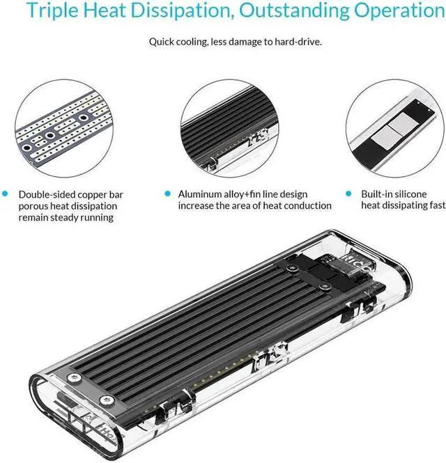 Alt view image 5 of 6 - Vszerda USB 3.1 Gen 2 Type C Tool-Free M.2 SSD Enclosure 2280 2260 2242 2230 SSD Housing NGFF Case to USB3.1 gen 2 Type C Cable for Intel 660p/Samsung 970 EVO/Samsung970 Pro NVME SSD (Black)