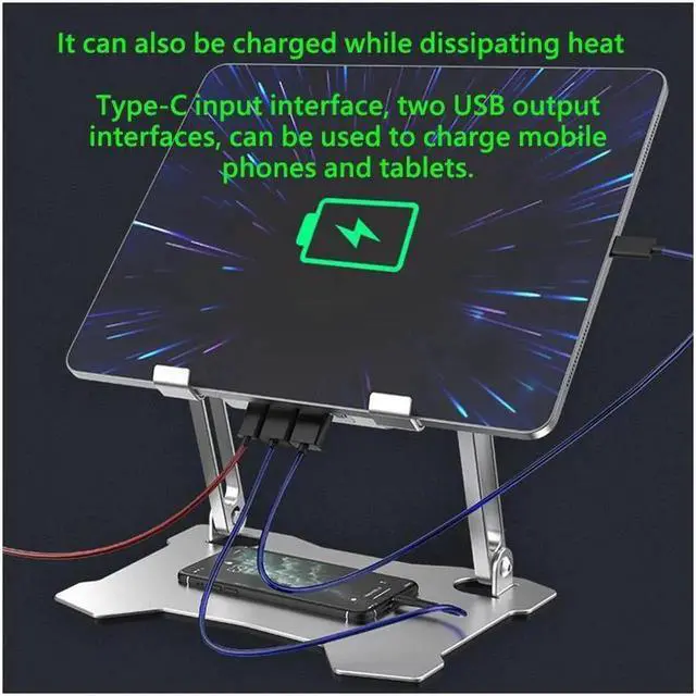 Alt view image 4 of 7 - Vszerda Tablet Stand with 4 High-speed Cooling Fan Aluminum Ergonomic Tablets Elevator Sturdy & Protective Computer Riser Cooling Better Metal Holder Compatible with 10 to 13.3 inches Notebook