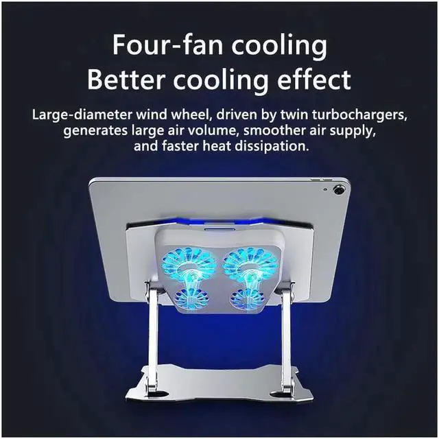 Alt view image 7 of 7 - Vszerda Tablet Stand with 4 High-speed Cooling Fan Aluminum Ergonomic Tablets Elevator Sturdy & Protective Computer Riser Cooling Better Metal Holder Compatible with 10 to 13.3 inches Notebook