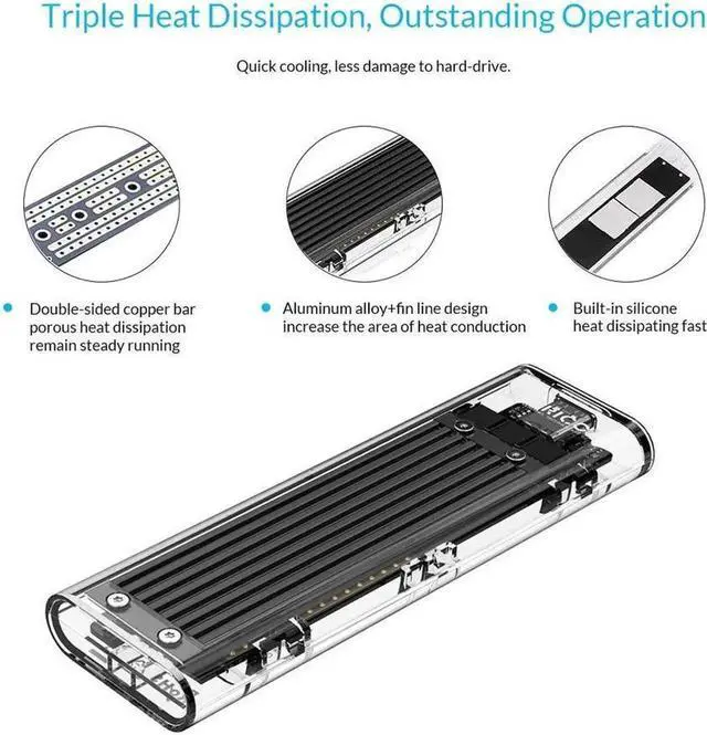 Alt view image 6 of 7 - Vszerda USB 3.1 Gen 2 Type C Tool-Free M.2 SSD Enclosure 2280 2260 2242 2230 SSD Housing NGFF Case to USB3.1 gen 2 Type C Cable for Intel 660p/Samsung 970 EVO/Samsung970 Pro NVME SSD (Black)