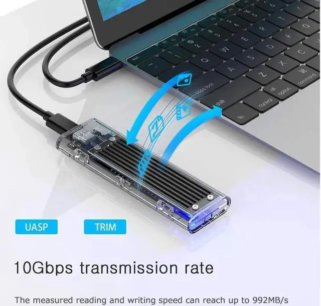 Alt view image 7 of 7 - Vszerda USB 3.1 Gen 2 Type C Tool-Free M.2 SSD Enclosure 2280 2260 2242 2230 SSD Housing NGFF Case to USB3.1 gen 2 Type C Cable for Intel 660p/Samsung 970 EVO/Samsung970 Pro NVME SSD (Black)