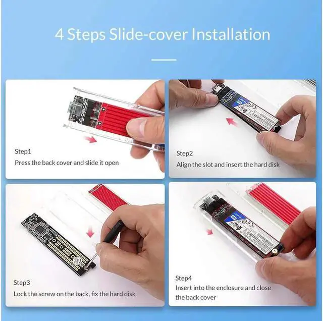 Alt view image 4 of 7 - Vszerda M.2 NVME PCIE SSD to USB 3.1 USB C External Enclosure Only M.2 M-Key to Type C GEN2 10GBPS Adapter M.2 PCIE SSD Hard Disk Box for 2230/2242/2260/2280 PCIe NVMe M-Key SSD up to 2TB-Red