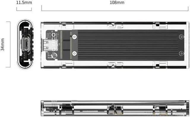 Alt view image 3 of 7 - Vszerda M.2 NVME PCIE SSD to USB 3.1 USB C External Enclosure Only M.2 M-Key to Type C GEN2 10GBPS Adapter M.2 PCIE SSD Hard Disk Box for 2230/2242/2260/2280 PCIe NVMe M-Key SSD up to 2TB-Black