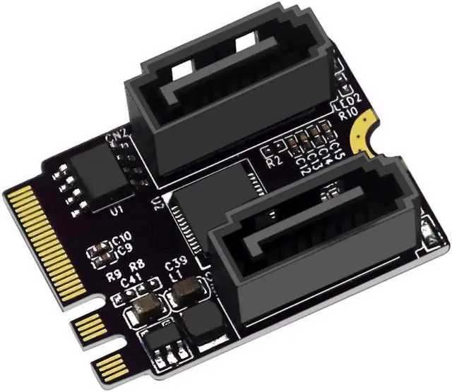 Alt view image 3 of 4 - Vszerda Riser Card M.2 (A+E Key) to 2-Port SATA3.0 Expansion Card Key A+E Wifi M.2 to SATA Adapter Card Drive JMB582