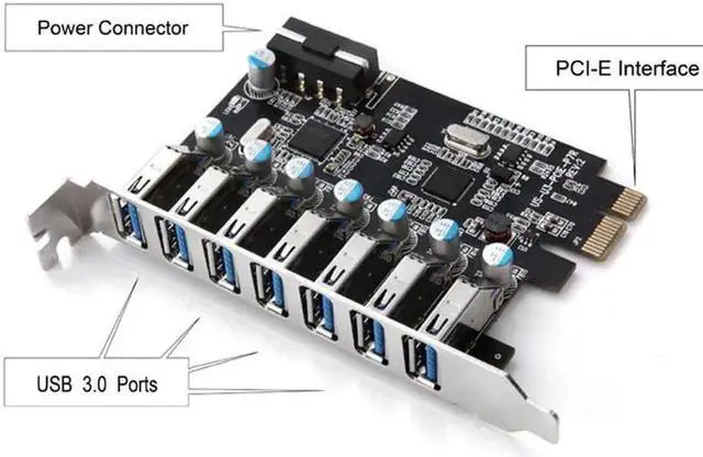 Alt view image 3 of 6 - Vszerda SuperSpeed USB 3.0 7 Port PCI-E Express card with a 15pin SATA Power Connector PCIE Adapt NEC720201 and VL812 chipsets USB Cards