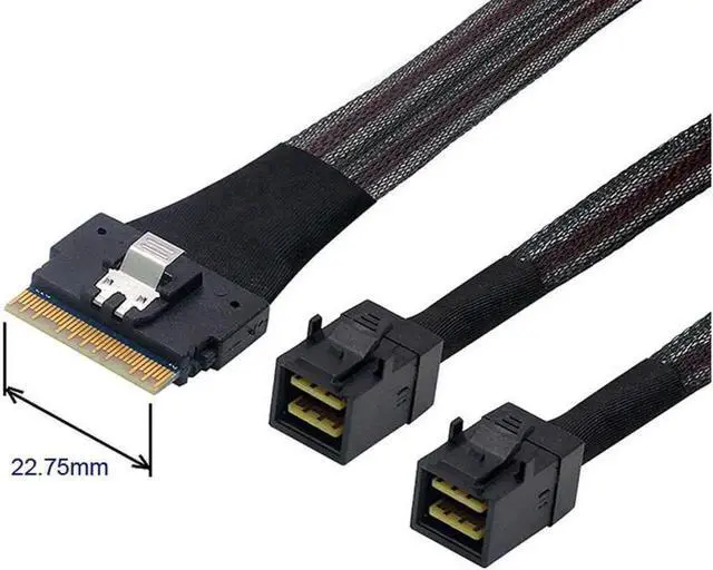 Alt view image 3 of 3 - Vszerda SAS Slim 4.0 SFF-8654 8i PCI-E Ultraport Slimline 74pin to Dual SFF-8643 4i Cable PCI-Express Mini SAS HD