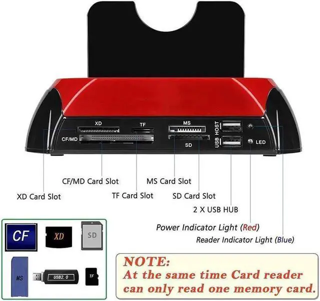 Alt view image 3 of 7 - Hard Drive Docking Station For SATA & IDE, USB to 2.5" 3.5" SATA IDE Dual bay External Enclosure, All in 1 Card Reader XD/TF/MS/CF/ SD card, USB Hub function. for 2.5" 3.5 IDE SATA I/II/III HDD
