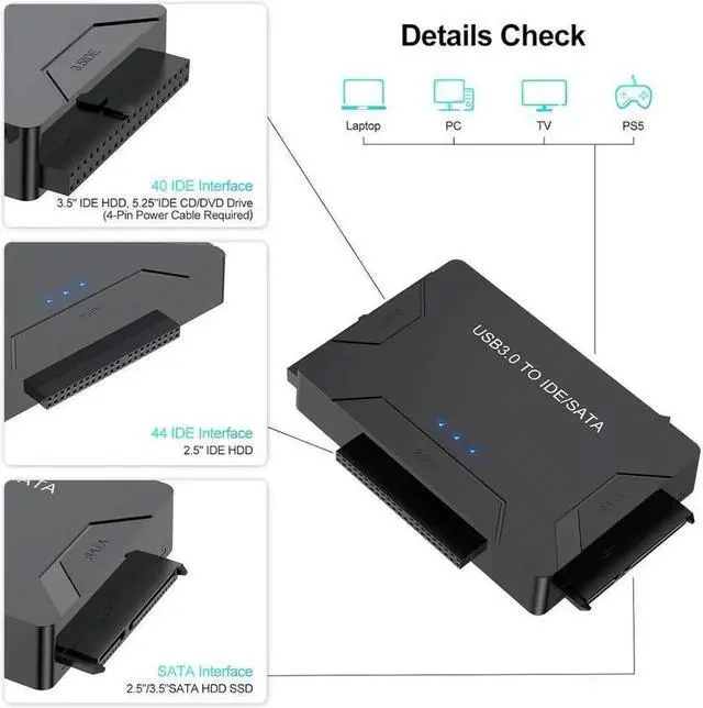 Alt view image 2 of 7 - Vszerda Hard Drive Reader IDE SATA to USB 3.0 Adapter, USB + Type C External Hard Drive Data Ultra Recovery Converter Kit with Power for 2.5 3.5 HDD ssd Disk 5.25 Inch DVD/CD-ROM Optical Drive