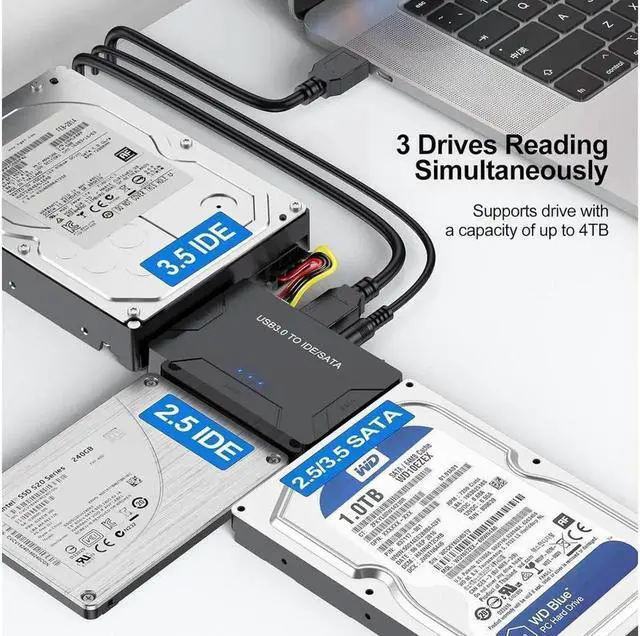 Alt view image 6 of 7 - Vszerda Hard Drive Reader IDE SATA to USB 3.0 Adapter, USB + Type C External Hard Drive Data Ultra Recovery Converter Kit with Power for 2.5 3.5 HDD ssd Disk 5.25 Inch DVD/CD-ROM Optical Drive