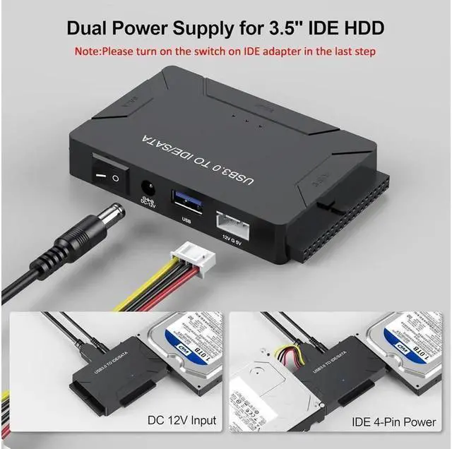 Alt view image 5 of 7 - Vszerda Hard Drive Reader IDE SATA to USB 3.0 Adapter, USB + Type C External Hard Drive Data Ultra Recovery Converter Kit with Power for 2.5 3.5 HDD ssd Disk 5.25 Inch DVD/CD-ROM Optical Drive