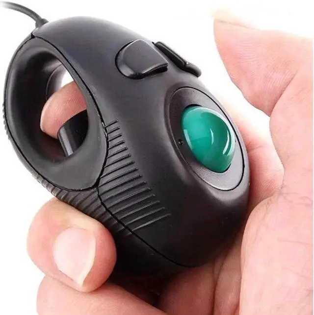 Main image of Vszerda Portable Mini Finger Hand Held 4D USB Wired Trackball Mouse for Laptop Mac Window Computer Fits Left and Right Handed Users -Black