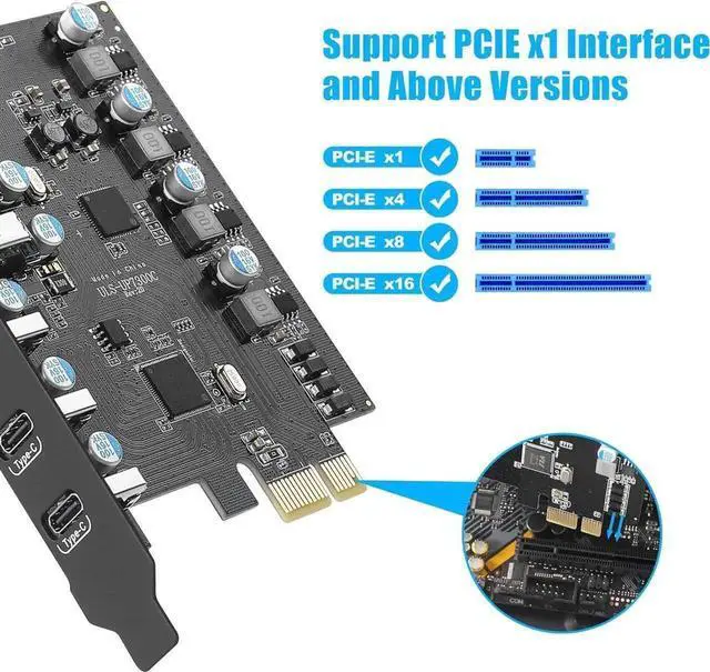 Alt view image 2 of 7 - Vszerda PCIe to USB (3X USB C - 4X USB A) Expansion Card,PCI Express Internal USB 3 Hub Converter for Desktop PCS Riser Card