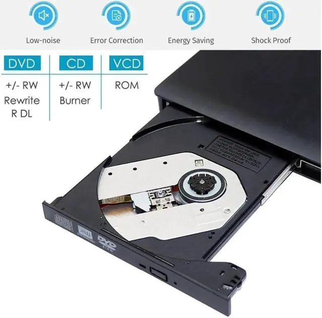 Alt view image 2 of 7 - Vszerda External Optical CD Drive, USB 3.0 Portable CD/DVD +/-RW Slim DVD/CD ROM Rewriter Burner Reader Player For Laptop Desktop PC dvd burner dvd portatil Windows Linux OS Apple Mac
