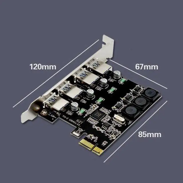 Alt view image 3 of 5 - Vszerda 4 Port Usb 3.0 Pci Express Expansion Card Pcie Pci-E Usb 3.0 Host Controller 4 X