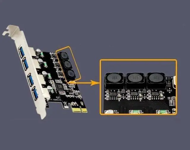 Alt view image 5 of 5 - Vszerda 4 Port Usb 3.0 Pci Express Expansion Card Pcie Pci-E Usb 3.0 Host Controller 4 X