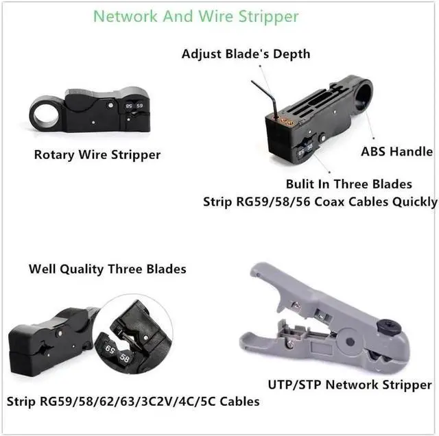 Alt view image 3 of 7 - Vszerda Cable Repair Maintenance Tool Kit Set 11 in 1 Portable Phone Cable Crimper 8P8C 4P4C 6P6C Connectors RJ45 RJ11 Cat5 Cat6 Cable Tester