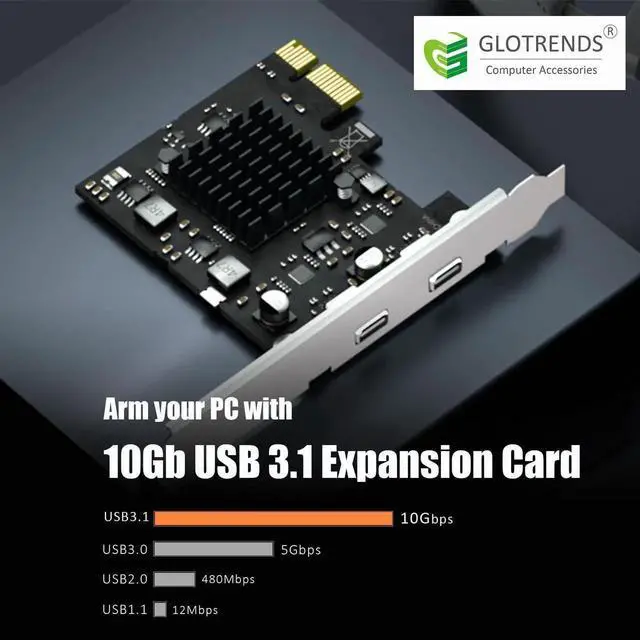 Alt view image 5 of 7 - Vszerda U3142CX1 2-Port 10Gb USB 3.1 Gen2 Type-C to PCIE X1 Expansion Card with ASM 3142 Chip, Regular and Low-profible Bracket