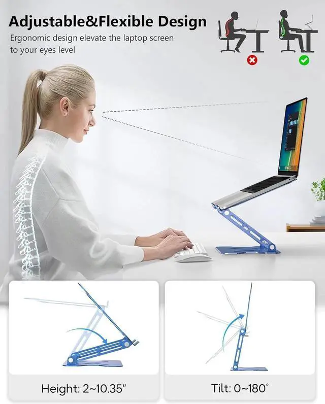 Alt view image 5 of 6 - Vszerda Adjustable Laptop Stand for Desk Foldable Laptop Stand Ergonomic Laptop Riser for MacBook Air Pro XPS HP(10-16)-Glacier Blue