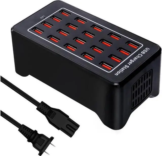 Main image of Vszerda Multiple USB Charging Station, 20 Ports 100W(20A) Fast Charger Station with Power Switch, Desktop Charging Station for Multiple Devices Compatible with Cell Phones iPad Kindle Tablet - Black