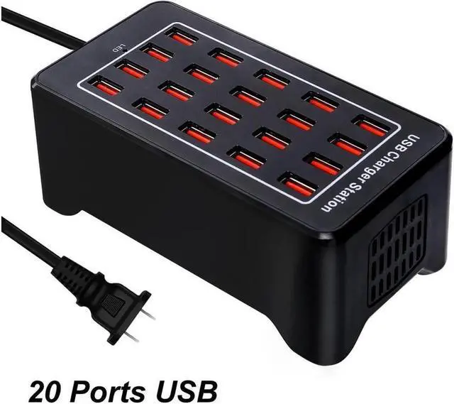 Main image of Vszerda 20-Port 100 watt (20 A) USB Charging Station, Travel Desktop USB Rapid Charger, Multi Ports Fast Charger Station Organizer Compatible with Smartphones, Tables, and More Devices - Black