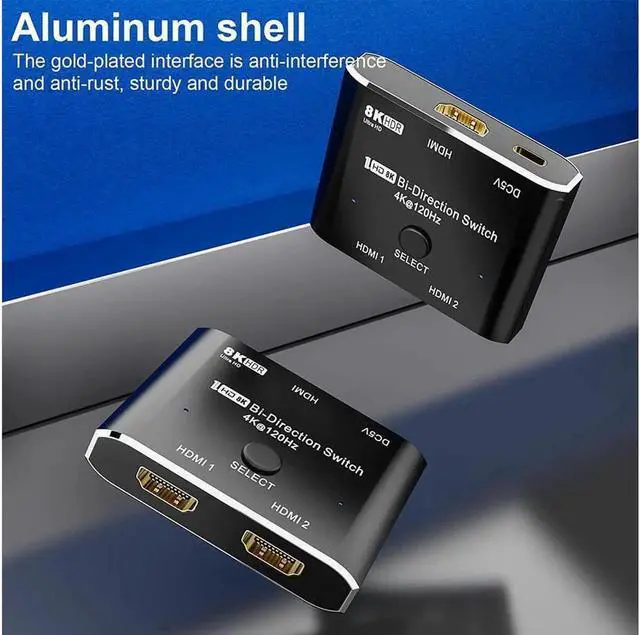 Alt view image 4 of 6 - Vszerda HDMI switcher hdmi Splitter 2 in 1 Out/1 in 2 Out Ultra 8K HD Bi-Directional Switch 8K@60Hz 4K@120Hz High Speed 48Gbps Switch 8K hdmi Splitter ps5 Support Xbox X PS5