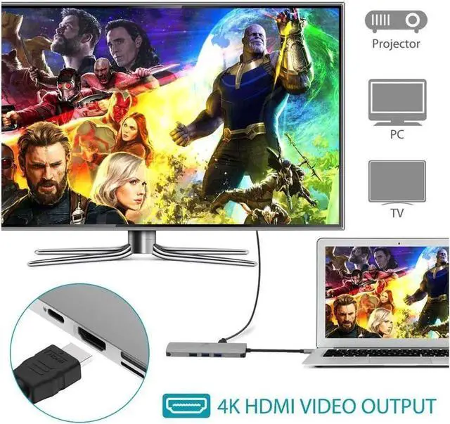 Alt view image 3 of 7 - Vszerda Updated USB C Hub 9 in 1 Type C Adapter Dock with Giga Ethernet, 4K USBC to HDMI, 3 USB3.0, 60W USB-C PD Port, SD TF Card Reader, Audio/Mic, for MacBook Pro and Other Type C Laptops