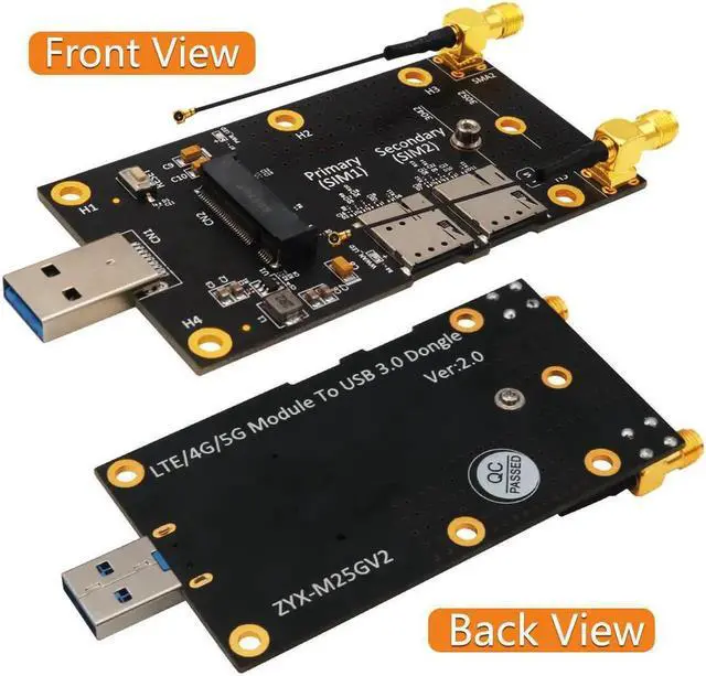 Alt view image 3 of 3 - Vszerda NGFF M.2 Key B to USB 3.0 Adapter Expansion Card for 3G/4G/5G Module M.2 Wifi Card with Dual NANO SIM Card Slot 2.4G/5G Antenna