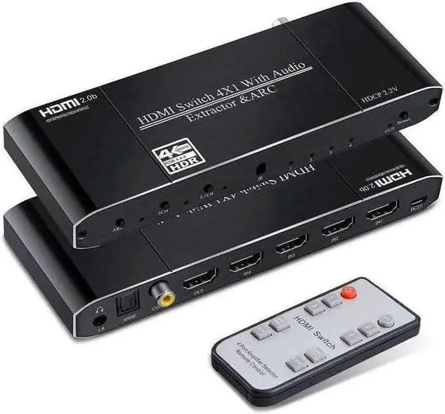 Main image of Vszerda 4K@60Hz HDMI Switch Audio Extractor with Optical + 3.5mm AUX + Coaxial Output, 4 in 1 Out HDMI Switcher Converter Support ARC, HDCP 2.2, HDR10, Dolby Visio, RGB 8:8:8(Dobly Atmos),EDID