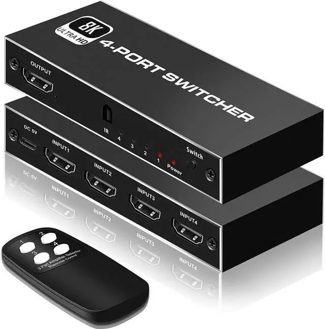 Main image of Vszerda 4In 1Out 8K HDMI 2.1 Switch, 4x1 4K@120Hz/8K@60Hz HDMI Switcher with Remote Control, Supports 48Gbps, HDR10+, HDCP2.3, Dolby Vision, 4k@120H for PS5/PS4/Xbox/Roku/Apple TV