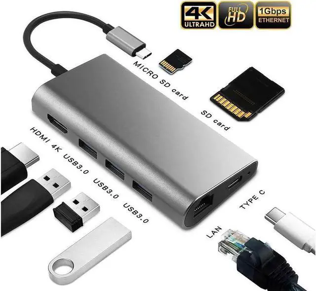 Main image of Vszerda USB C Hub 8-in-1 USB C Adapter with Ethernet Port, 4K HDMI, 2 USB 3.0 Ports, 1 USB 2.0 Port, SD&TF Card Reader, USB C Power Delivery, Compatible with USB C Devices