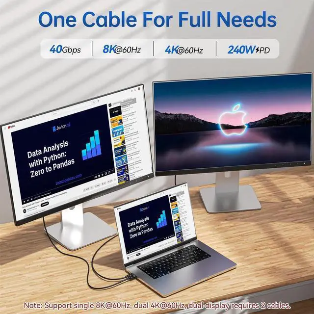 Alt view image 4 of 4 - Vszerda Thunderbolt 4 Cable 3.3 FT - Intel Certified, Supports 8K Display/ 40Gbps Transfer/ 100W Charging USB C Cable, Thunderbolt Cable for iPhone 15/16 Series, MacBook Air, iPad, Docking