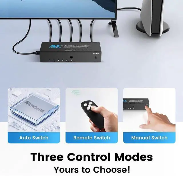 Alt view image 4 of 6 - Vszerda HDMI Switch 5 in 1 Out 4K@60Hz, 5x1 HDMI Splitter Switcher with IR Remote, 5 Port HDMI Selector Box Support HDMI2.0, Dolby Vision/Atmos, HDR10 for Switch, Xbox, PS5/4, Roku, Fire Stick
