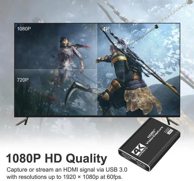 Alt view image 6 of 6 - Vszerda 4K HDMI Capture Card for Streaming, Full HD 1080P 60FPS USB Cam Link Game Audio Video Capture Card Nintendo Switch/PS5/3ds/Xbox/PS4 (Black)