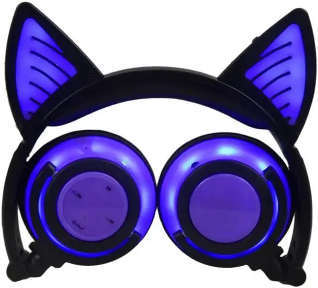 Main image of Vszerda Gemdeck Wireless Headphones Cat Ear Bluetooth Foldable Light Up Headphones Dark Blue