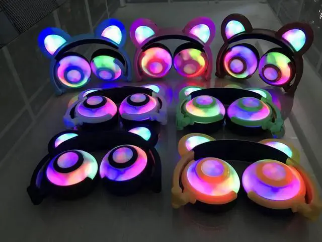 Alt view image 4 of 6 - Vszerda Gemdeck Wireless Headphones Cat Ear Bluetooth Foldable Light Up Headphones Dark Blue