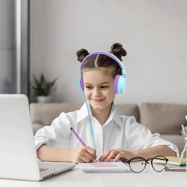 Alt view image 3 of 5 - Vszerda Gemdeck Kids Headphones Wired with Microphone, Portable Headphones Stereo Sound Foldable Headset Green