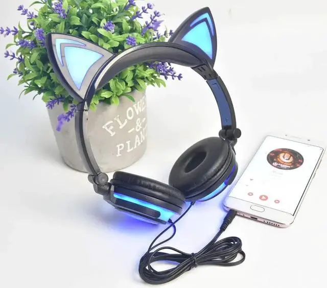 Alt view image 4 of 5 - Vszerda Gemdeck Cat Ear Headphones for Kids, LED Light with USB Chargeable Foldable Earphones