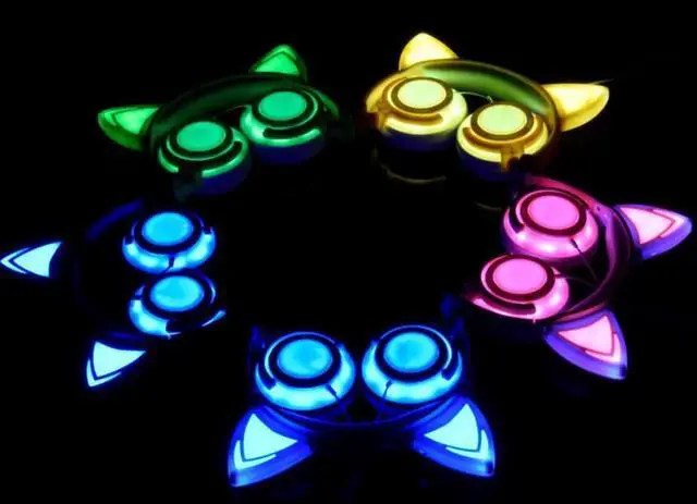 Alt view image 5 of 5 - Vszerda Gemdeck Cat Ear Headphones for Kids, LED Light with USB Chargeable Foldable Earphones