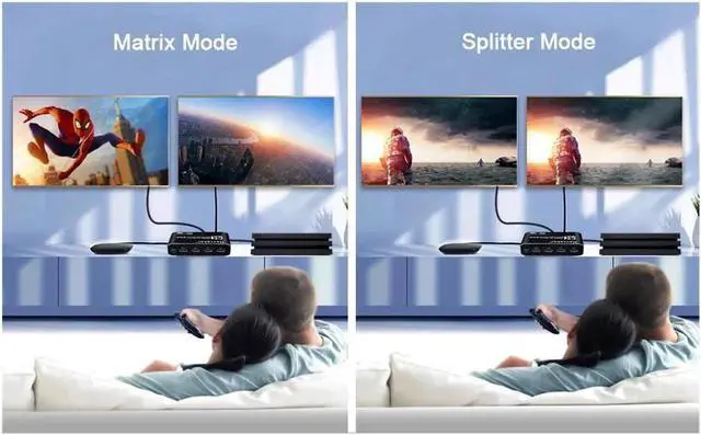 Alt view image 4 of 7 - Vszerda 4K HDMI Matrix Switch 2X2 2 in 2 Out Video Switcher Splitter 2xOptical SPDIF and 2x3.5mm L/R Audio Output with IR Remote Controller,Support 4K@60Hz 3D 18.5Gbps, HDMI 2.0b, HDCP 2.2,HDR10
