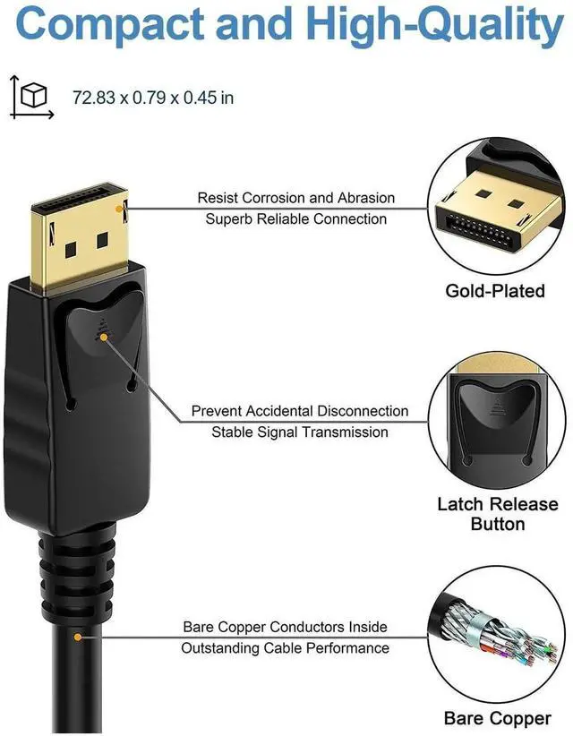 Alt view image 3 of 6 - Vszerda 4K DisplayPort to DisplayPort Cable, 6 Feet, Gold-Plated High Speed Display Port 1.2 Cable (4K@60Hz, 2K@144Hz) DP Cable Compatible with Computer, Desktop, Laptop, PC, Monitor, Projector 5 Pack