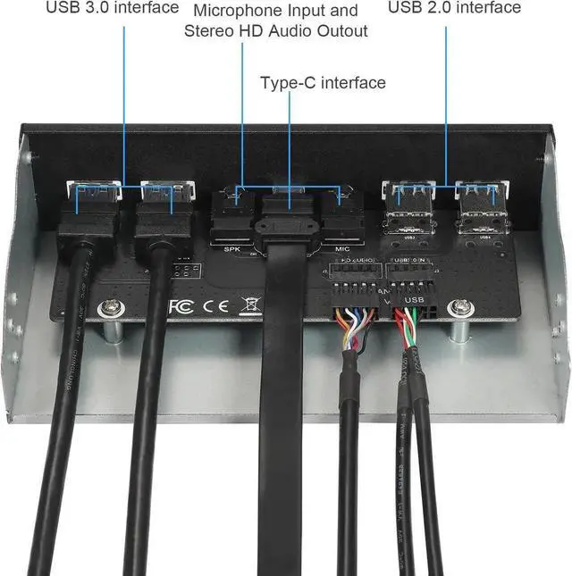 Alt view image 3 of 7 - Vszerda USB2.0 + 3.0 Metal Front, 5.25 inch 19Pin Front Panel Adapter, 4 USB 3.0 Port hubs and (1HD Audio Port / 1TPY-C Port / 1 Microphone Input)