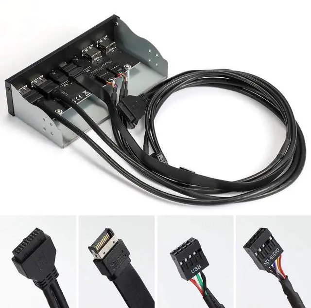 Alt view image 7 of 7 - Vszerda USB2.0 + 3.0 Metal Front, 5.25 inch 19Pin Front Panel Adapter, 4 USB 3.0 Port hubs and (1HD Audio Port / 1TPY-C Port / 1 Microphone Input)
