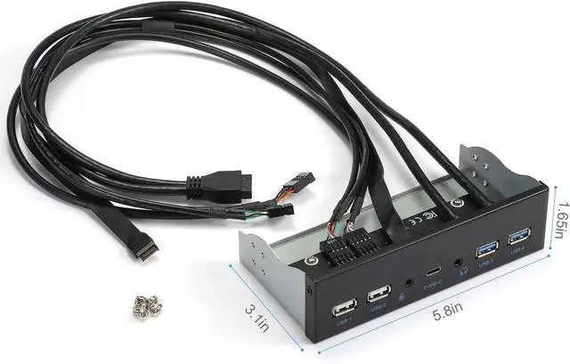 Alt view image 5 of 7 - Vszerda USB2.0 + 3.0 Metal Front, 5.25 inch 19Pin Front Panel Adapter, 4 USB 3.0 Port hubs and (1HD Audio Port / 1TPY-C Port / 1 Microphone Input)