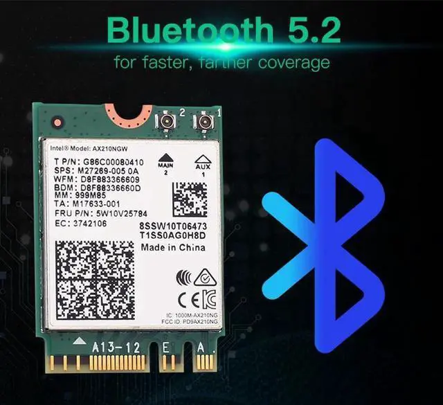 Alt view image 3 of 6 - Vszerda 3000Mbps WiFi 6E Intel AX210 Bluetooth 5.2 M.2 2230 Key E WiFi 6 Card 2.4G/5Ghz/6Ghz With IPEX4 Antennas Wireless AX210NGW 802.11ac/ax WiFi Adapter, Support Windows 10 Linux For Laptop Desktop
