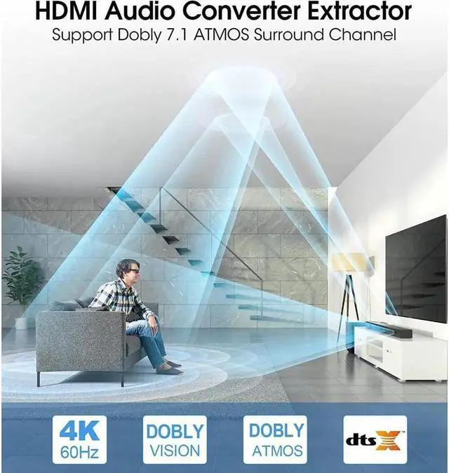 Alt view image 4 of 7 - Vszerda HDMI Switch 4x1 with Audio Extractor and Remote, Ultra HD HDMI Switcher with Optical TOSLINK SPDIF 3.5mm Audio 7.1CH atmos Support ARC Function 3D 1080P @120Hz 4Kx2k @60Hz HDTV (OZQ9-1)