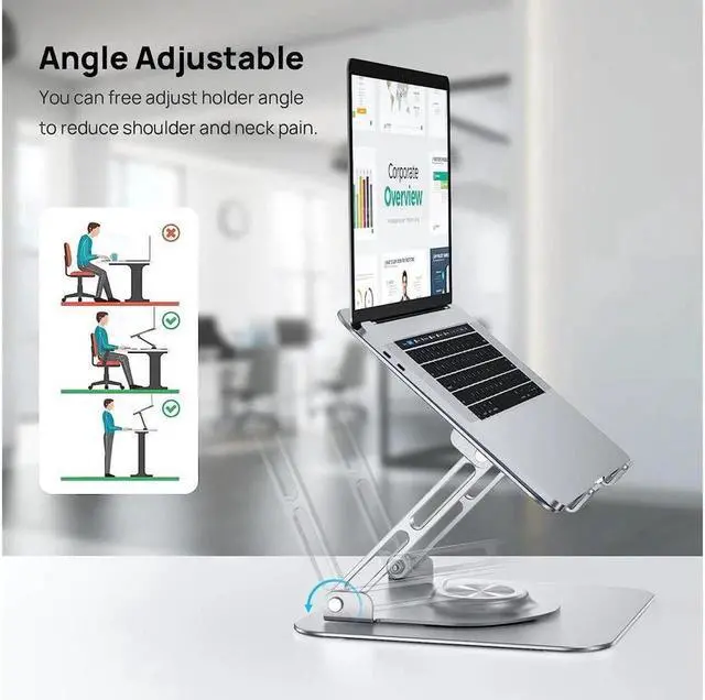 Alt view image 5 of 6 - Vszerda Laptop Cooling Stand, 360 Degree Rotation,Adjustable Ergonomic Portable Aluminum Laptop Holder, Foldable Computer Stand Anti-Slip Laptop Riser Compatible with 10-16 inch Laptops (Silver)