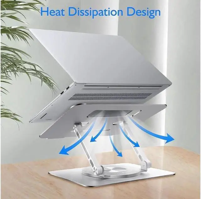 Alt view image 4 of 6 - Vszerda Laptop Stand with 360 Rotating Base for Desk, Metal Computer Riser, Heavy Stable PC Holder, Ergonomic Laptops Elevator for 10 to 16 Inches Notebook Computer tablet, Silver