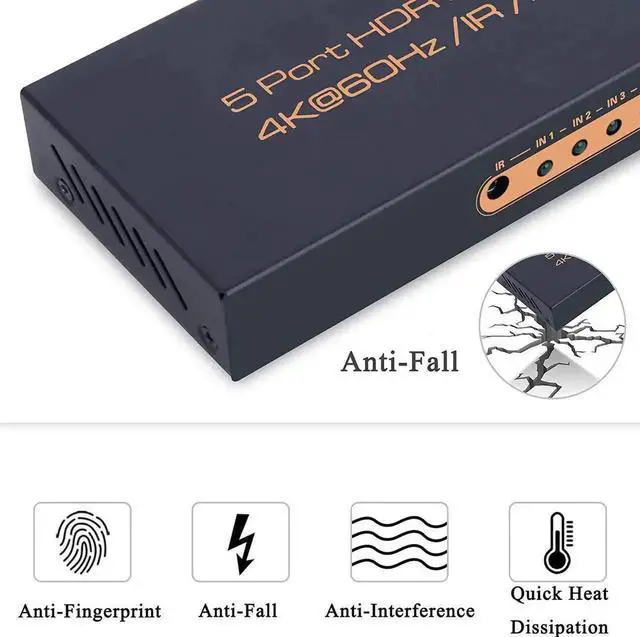 Alt view image 2 of 7 - Vszerda HDMI Switch 5 In 1 Out, 5x1 HDMI Switcher 4K @60Hz,HDMI Switch with Remote,HDMI Splitter Switch,Support Auto-Switch,HDR10, Dolby Vision,1080P,3D,Full HD for Fire Stick TV