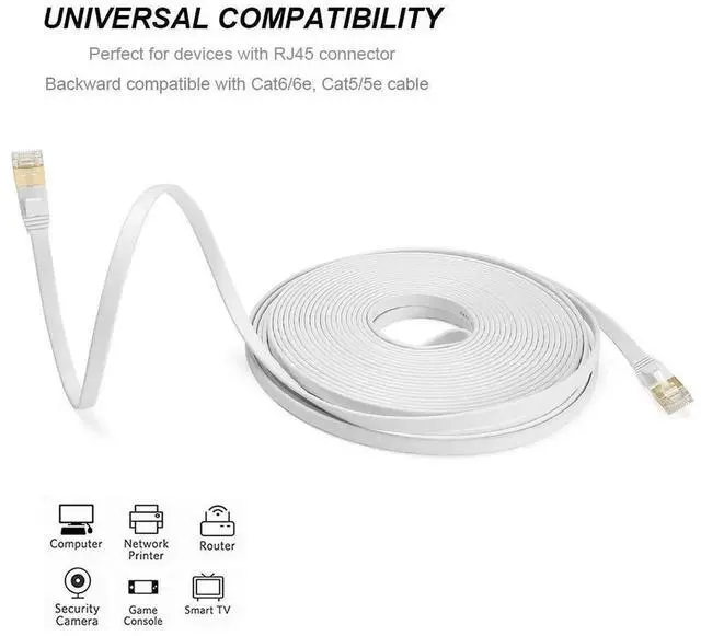 Alt view image 7 of 7 - Vszerda Ethernet Cable 50 ft, CAT8 Standard High Speed Shielded Flat Internet Cable with Clips, Faster Than Cat7 LAN Wire - White 15 M